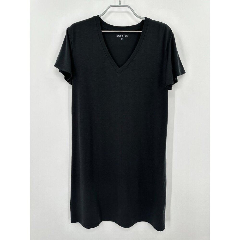 Softies Brie 36" Flutter Cap Sleeve Sleep Shirt size S Black Night Gown NWT